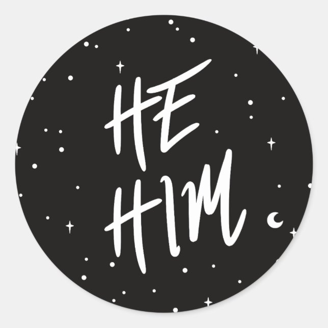 Stars He/Him Pronouns Runder Aufkleber (Vorderseite)
