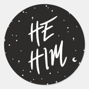 Stars He/Him Pronouns Runder Aufkleber