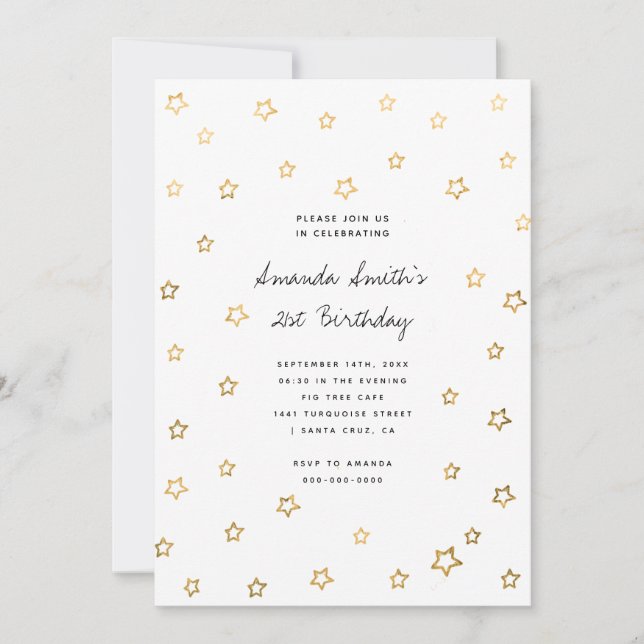 Stars Imitats Gold Foil Moderne Erwachsene Geburts Einladung (Vorderseite)