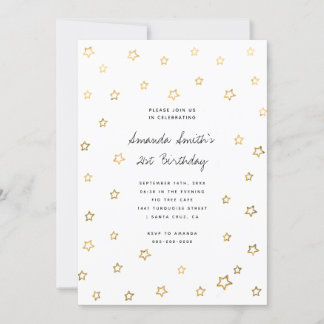 Stars Imitats Gold Foil Moderne Erwachsene Geburts Einladung