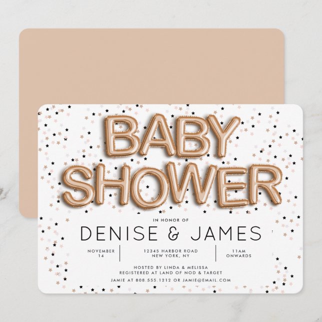 Stars in Rose Gold Foil Ballon Typ Babydusche Einladung (Vorne/Hinten)