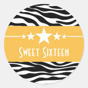 Stars Jaunes Zèbre Imprimer Sweet 16 Stickers