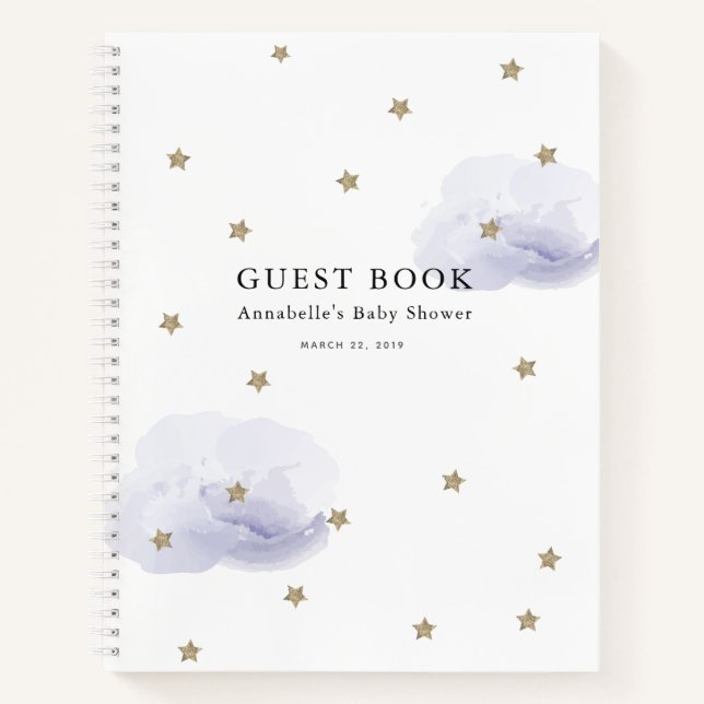 Stars & Lavender Clouds Baby Showbook Notizbuch (Vorderseite)