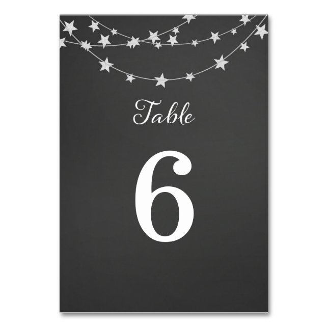 Stars Lights String Wedding Tischnummer Card (Vorderseite)