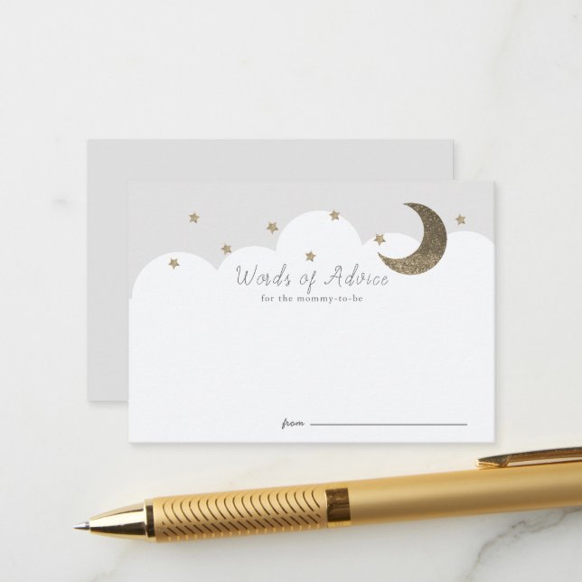 Stars Lune & Nuages Gris Baby shower Cartes de con (Devant/Arrière en situation)