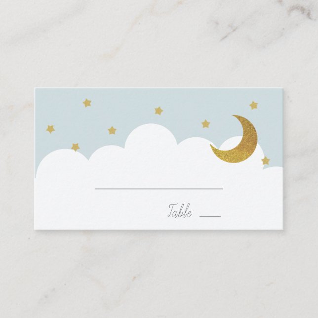 Stars & Moon Baby Blue Boy Platzkarte (Vorderseite)