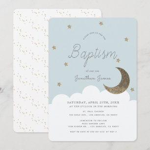 Stars & Moon Baby Blue Boy Taufe Einladung