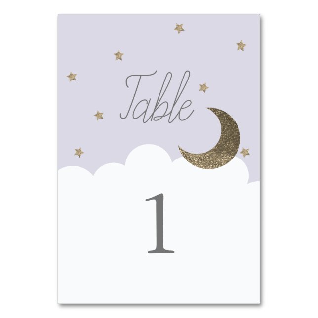 Stars & Moon Baby Lilac Tischnummer (Vorderseite)