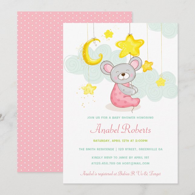 Stars Moon Baby Shower Einladung (Vorne/Hinten)