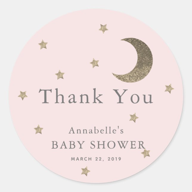 Stars & Moon Babydusche Pink Danke Sticker (Vorderseite)