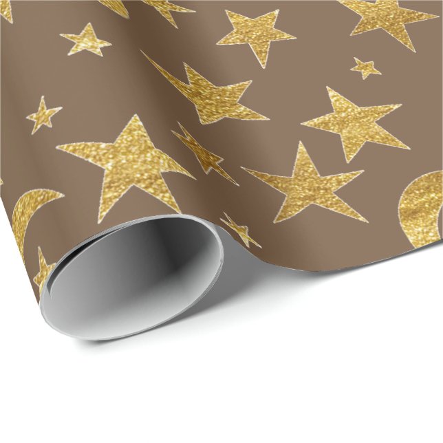 Stars Moon Bronze Maroon Gold Metall Sky Champaign Geschenkpapier (Rolleneckpunkt)