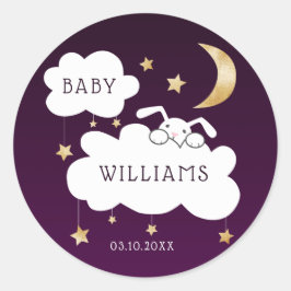 Stars Moon Bunny Gold Lila Baby Dusche Runder Aufkleber