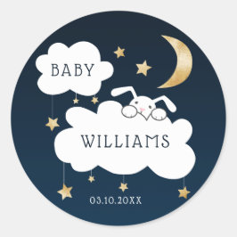 Stars Moon Bunny Gold Navy Baby Dusche Runder Aufkleber