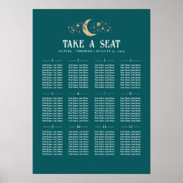 Stars Moon Celestial Aquamarine Hochzeitssatellite Poster