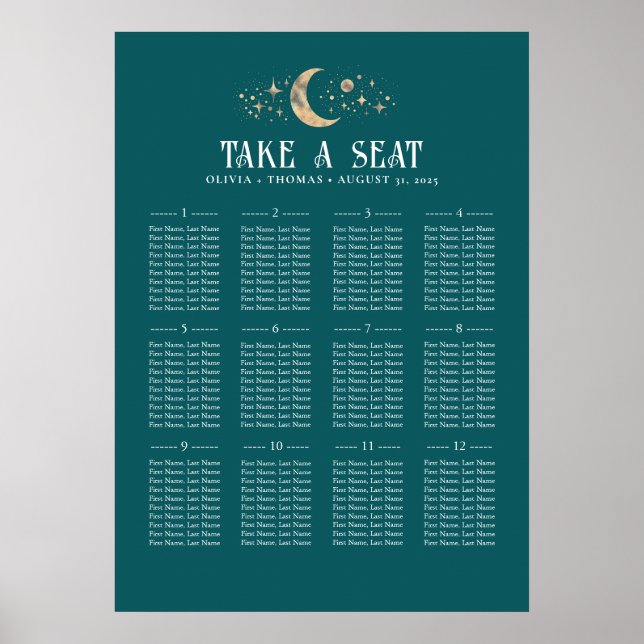 Stars Moon Celestial Aquamarine Hochzeitssatellite Poster (Vorne)