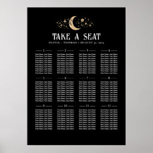 Stars Moon Celestial Black Wedding Chart Poster