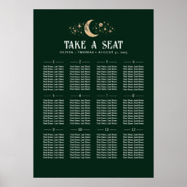 Stars Moon Celestial Emerald Green Wedding Poster