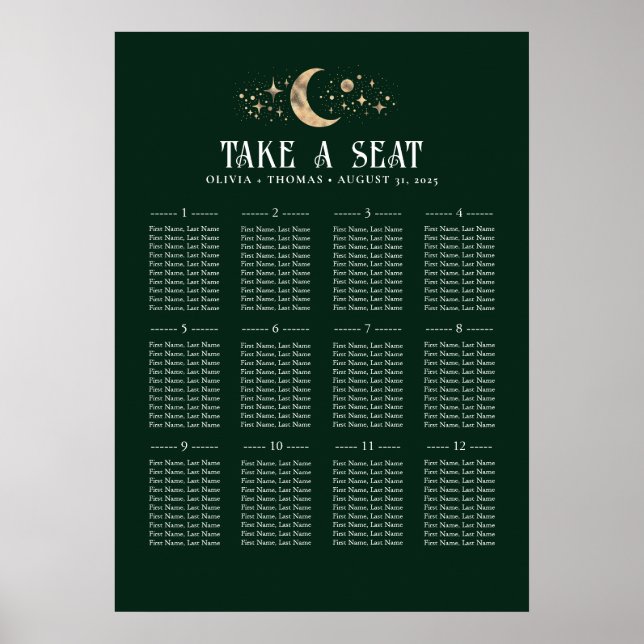 Stars Moon Celestial Emerald Green Wedding Poster (Vorne)