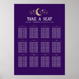 Stars Moon Celestial Lila Hochzeitssatellitenkarte Poster