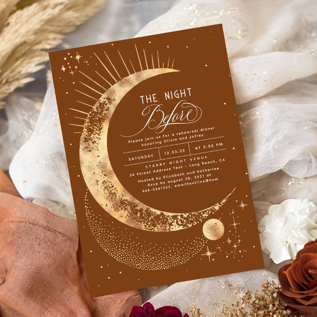 Stars Moon Celestial Night Probe Dinner Einladung (Celestial Terracotta Rehearsal Dinner Invitations)