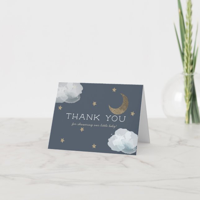 Stars Moon Cloud Blue Baby Dusche Danke Karte (Vorderseite)