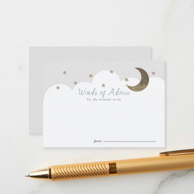 Stars Moon & Clouds Gray Baby Shower Advisards Begleitkarte (Vorderseite/Rückseite Beispiel)