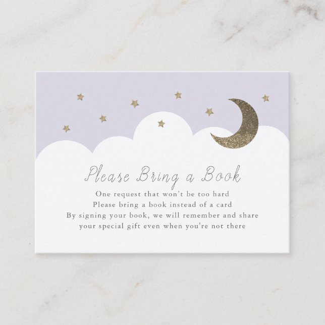 Stars Moon & Clouds Lila Bücher für Babykarten Begleitkarte (Vorderseite)