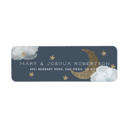Stars Moon Clouds Navy Blue Address Label