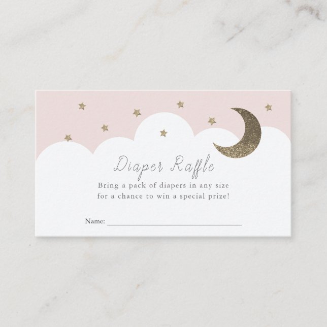 Stars Moon & Clouds Pink Diaper Raffle Ticket Encl Begleitkarte (Vorderseite)