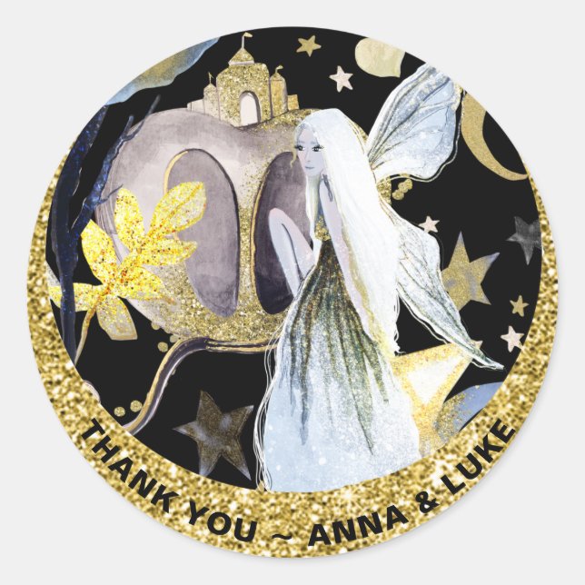 *~* Stars Moon Fairy Tale Gold Glitzer Burg Runder Aufkleber (Vorderseite)