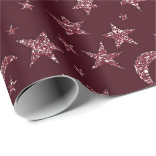 Stars Moon Funkelnd Burgundy Glitzer Night Geschenkpapier