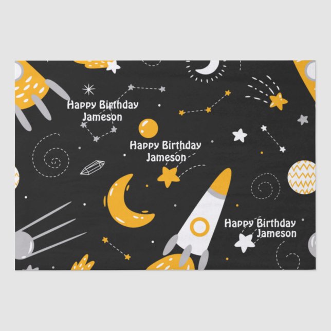 Stars Moon Outer Space Rocket Geburtstag Seidenpapier (Vorderseite)
