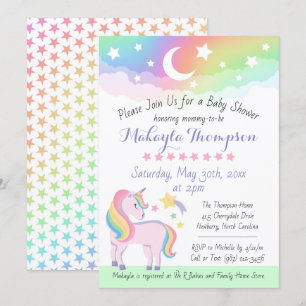 Stars & Moon Rainbow Magical Unicorn Kinderdusche Einladung