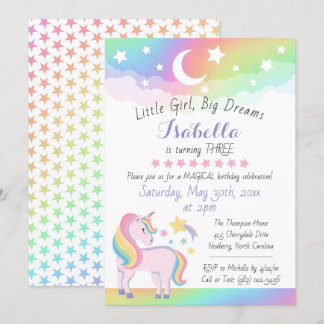 Stars & Moon Rainbow Sky Magical Unicorn Geburtsta Einladung
