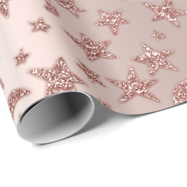 Stars Moon Skinny Rose Rosa Funkelnd Pastete VIP Geschenkpapier (Rolleneckpunkt)