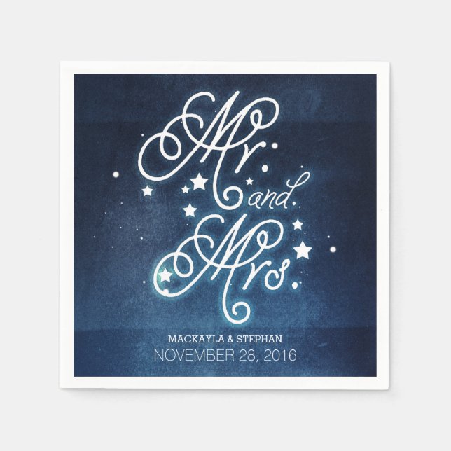 Stars Navy verzauberte Mr. und Mrs. Wedding Serviette (Vorderseite)