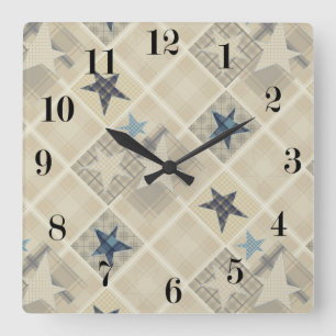 Stars, Patchwork Quadratische Wanduhr