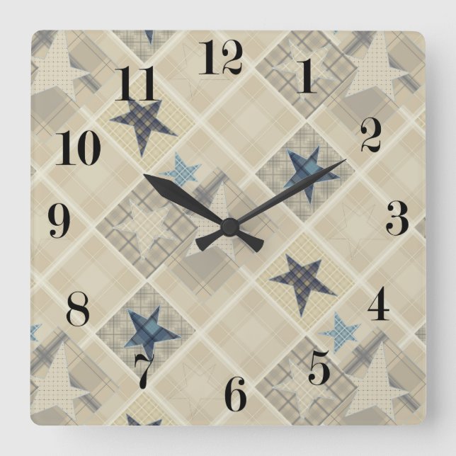 Stars, Patchwork Quadratische Wanduhr (Vorderseite)