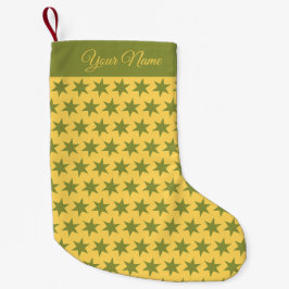 Stars Pattern Trendfarben Gold Grün Gelb Name Kleiner Weihnachtsstrumpf