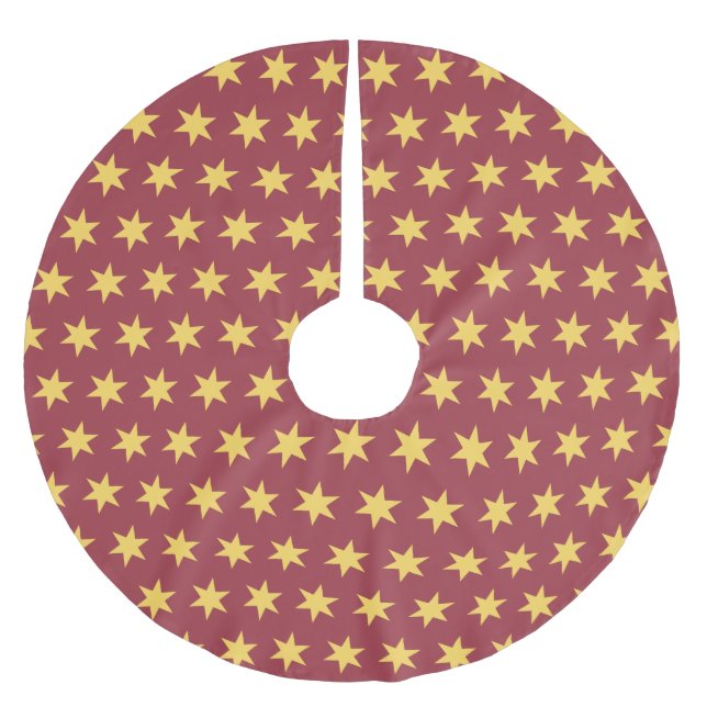 Stars Pattern Trending Colors Maroon Gold Polyester Weihnachtsbaumdecke (Vorderseite)