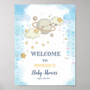 Stars Planet Clouds Blue Baby Dusche Poster