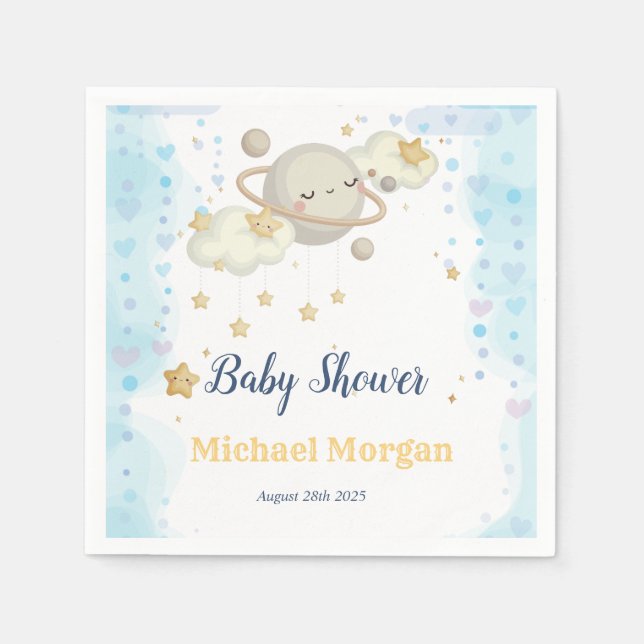 Stars Planet Clouds Blue Baby Dusche Serviette (Vorderseite)
