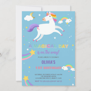 Stars Rainbow Fly Unicorn Invitations Anniversaire