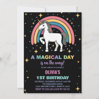 Stars Rainbow Unicorn Einladung zum Geburtstag
