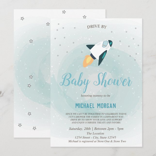 Stars, Rocket Drive Par Baby shower Invitation (Devant / Derrière)