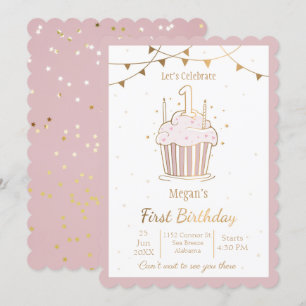 Stars rose et or 1er anniversaire Invitation
