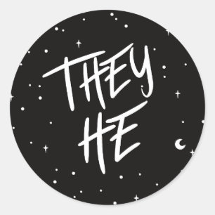 Stars Sie/Er Pronouns Runder Aufkleber