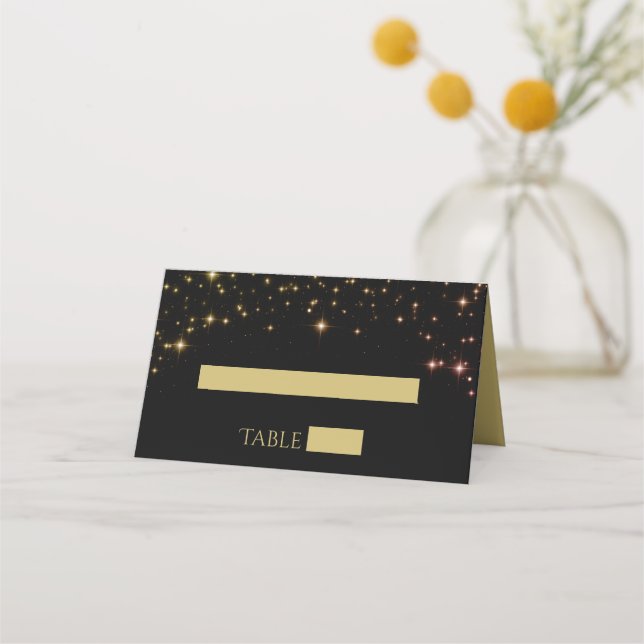 Stars & Sparkles Black & Gold Mariage Cartes de Pl (Devant)
