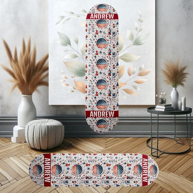 Stars Streifen American Flag Red Blue White Muster Skateboard (Stars Stripes American Flag Red Blue White Pattern Skateboard)