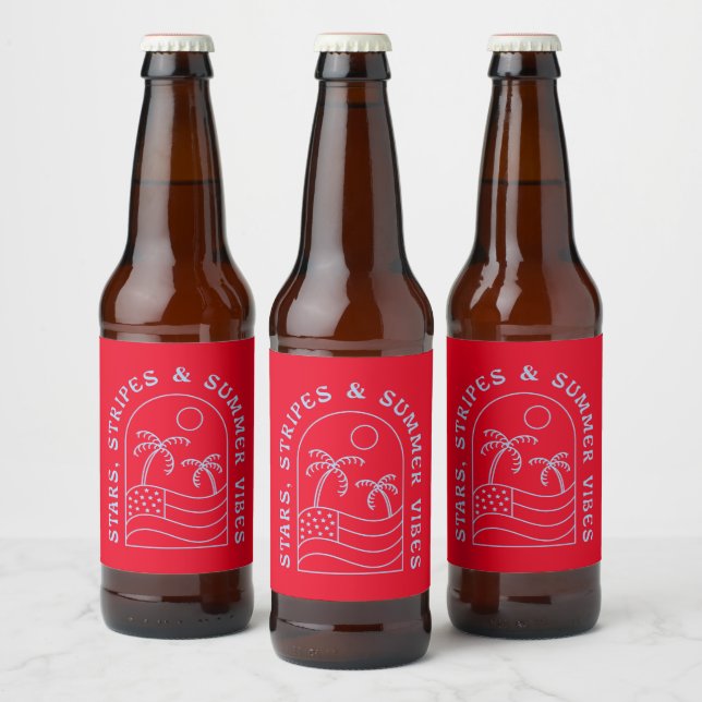Stars Stripes and Summer Vibes Bierflaschenetikett (Flaschen)